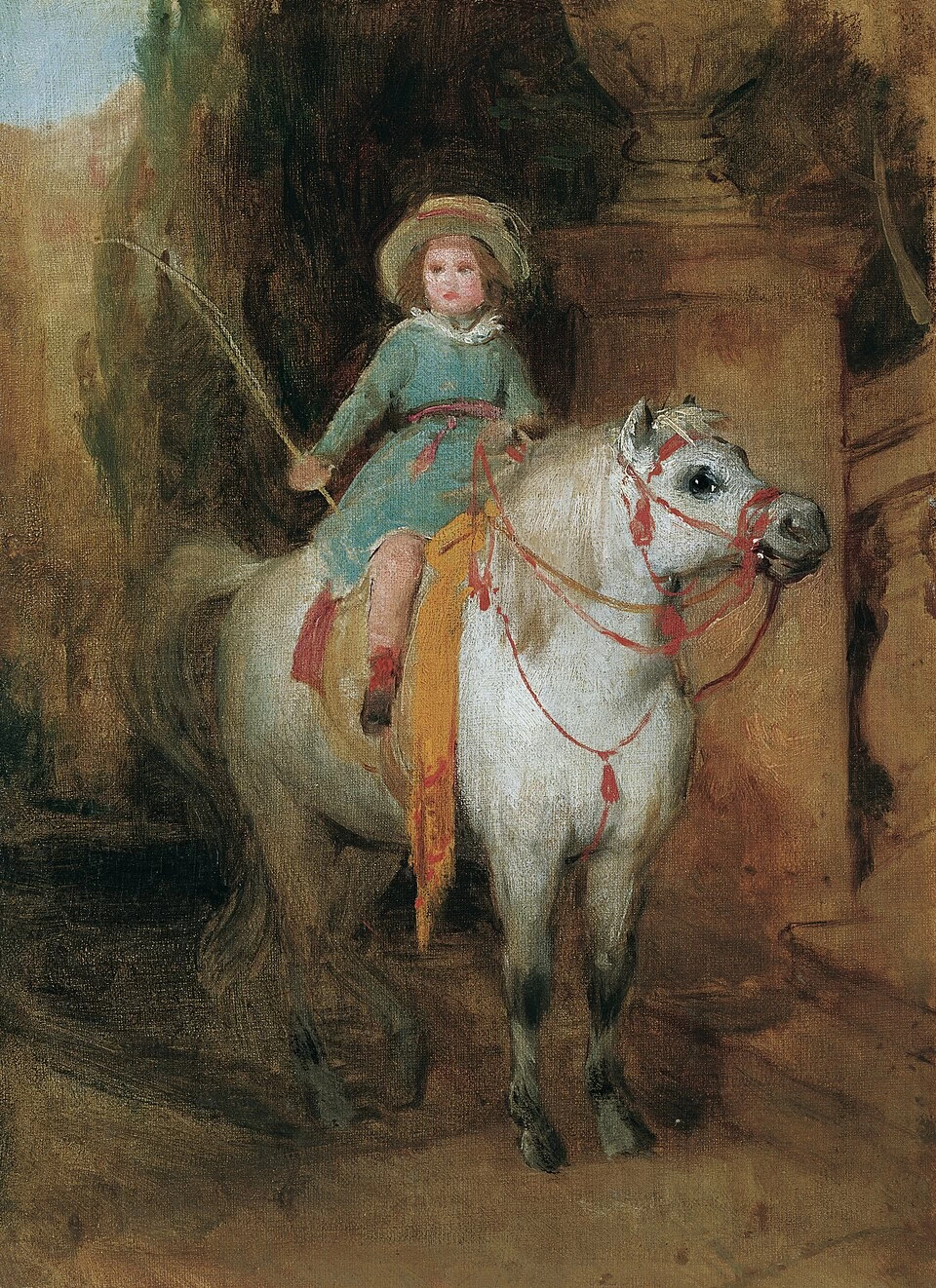 Ritratto del futuro principe Johann II del Liechtenstein su un pony grigio - Palais Liechtenstein, Vienna, bozzetto